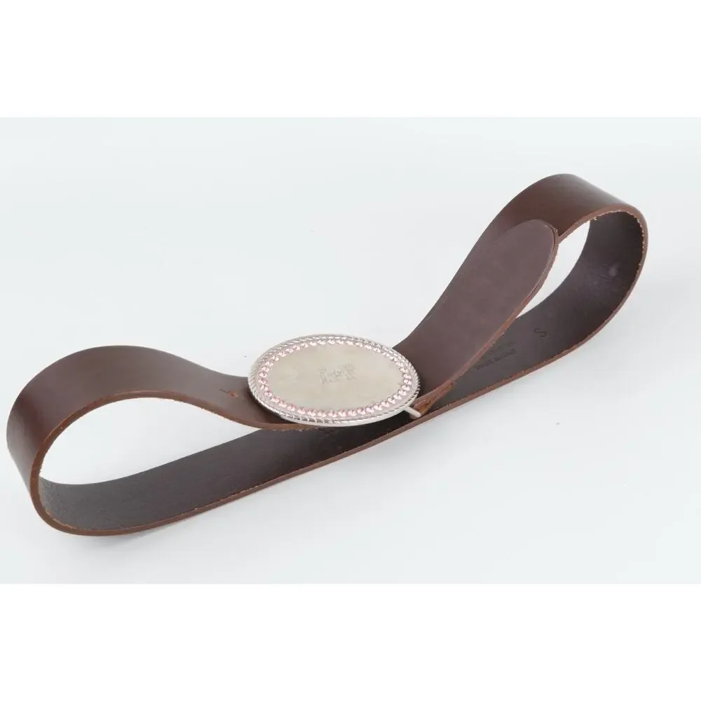 Abercrombie & Fitch Y2K Vintage Brown Leather Belt Pink Rhinestone Oval Buckle S